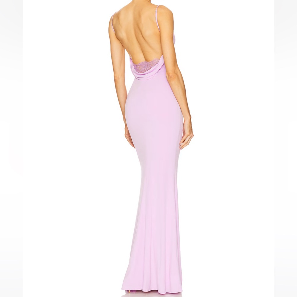 Lilac Cowl-Back Evening Gown